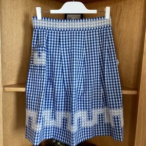 1950’s Vintage Gingham Embroidered Half Apron in Blue & White One Size